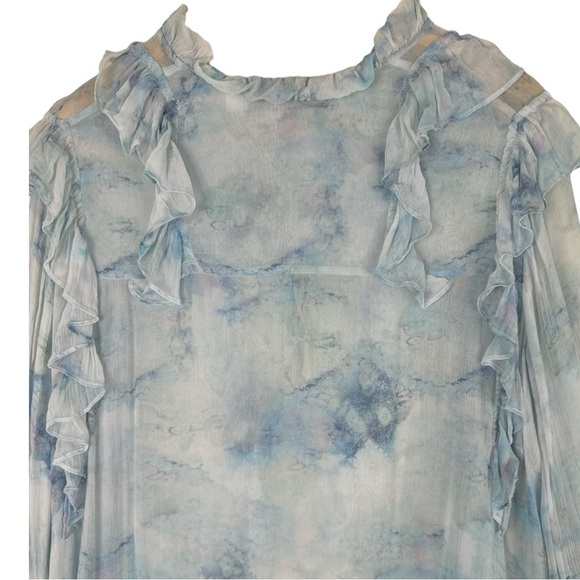 IRO Cruis Light Blue Chiffon Ruffle Blouse Lace-Up Sheer — Size US 2 / FR 34 - Picture 11 of 14